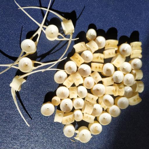 These are vertebrae from chinook salmon. In this case chinook was not big – 6-7 kg therefore, the vertebrae are of medium size. 